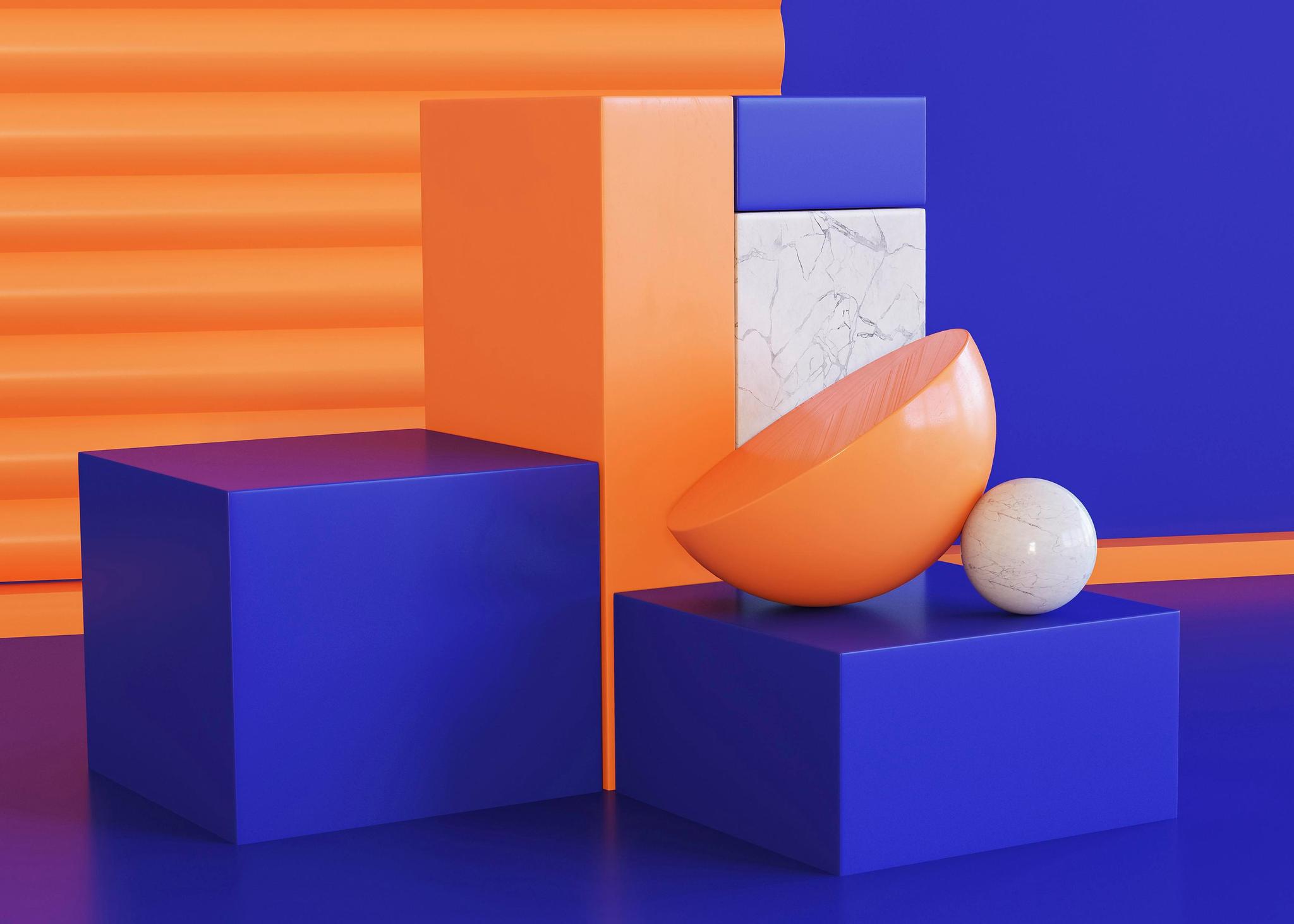 Abstract geometric shapes in blue and orange