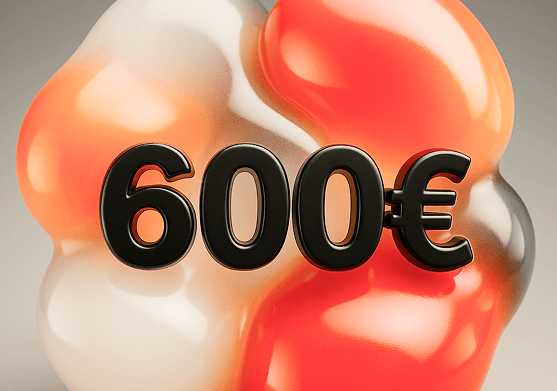 3D shape with the text 600€