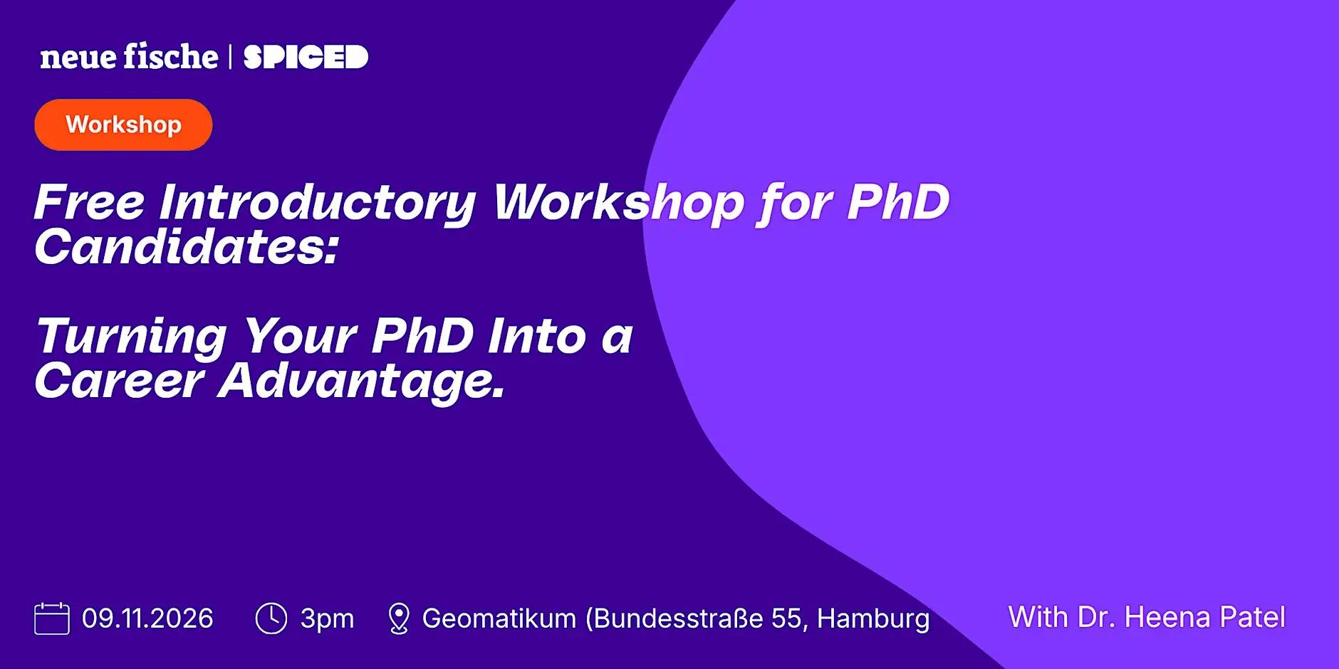 Ein kostenloser Einführungsworkshop darüber, wie du deinenForschungshintergrund in eine Karriere im Bereich Data Science oder KI überführen kannst. Montag, 9. November • 15:00 – 17:00 Uhr, Hamburg, HH