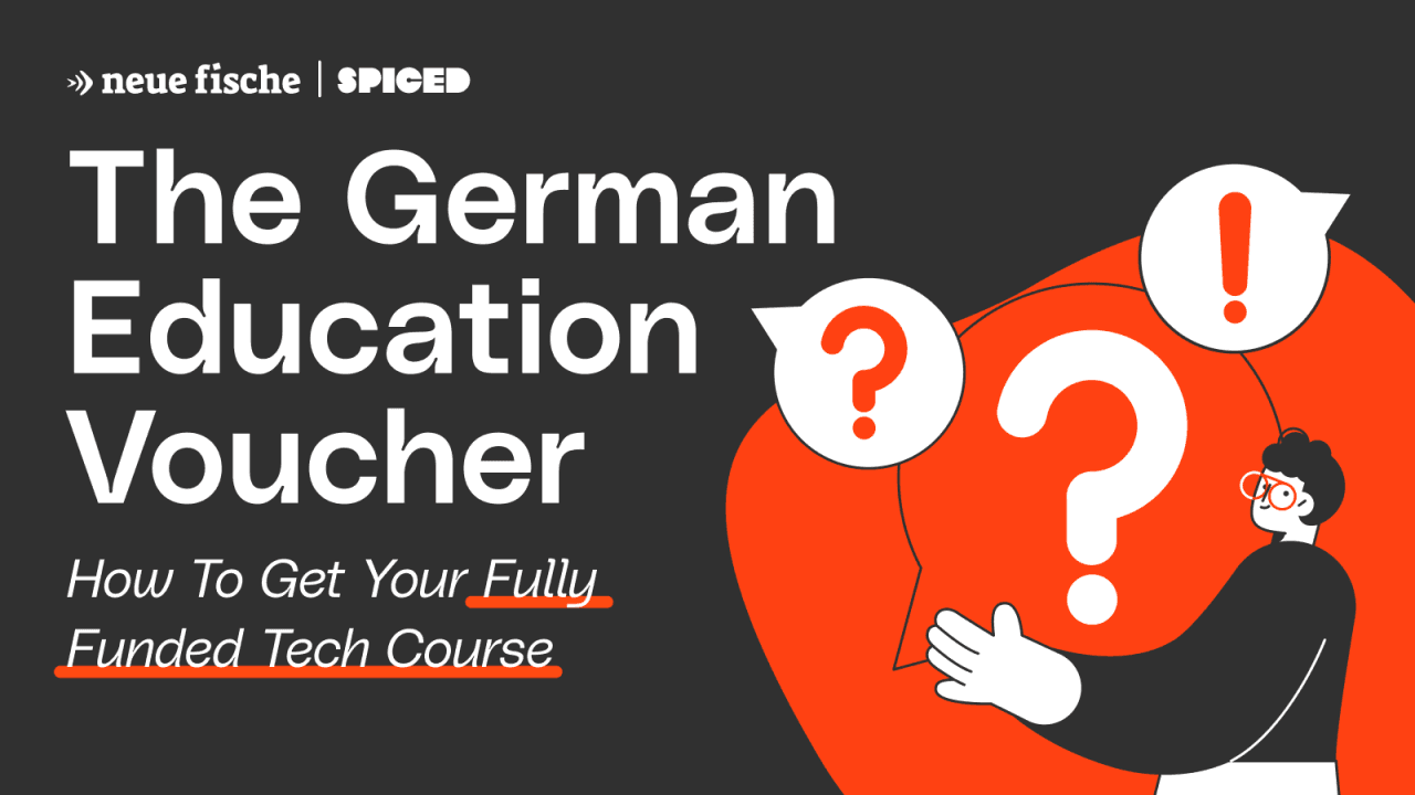 Illustration zur deutschen Bildungsgutschein mit Fragezeichen und Person